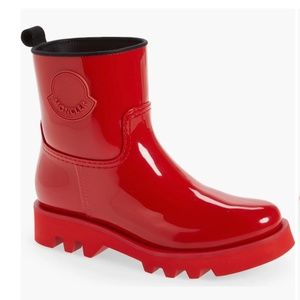 NIB $495 Moncler Ginette Logo Waterproof Rain Boot (Women) 7US / 37EU, RED!